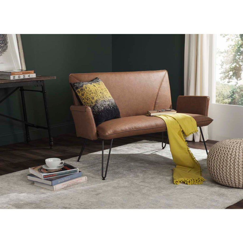 Safavieh Johannes Mid Century Modern Leather Settee - Camel