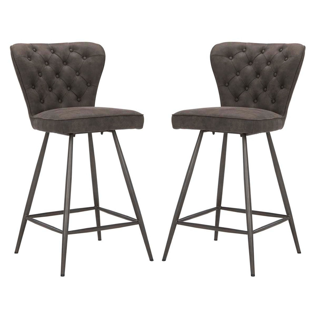 Safavieh Ashby 26H Mid Century Modern Leather Tufted Swivel Counter Stool  - Grey (Set of 2)