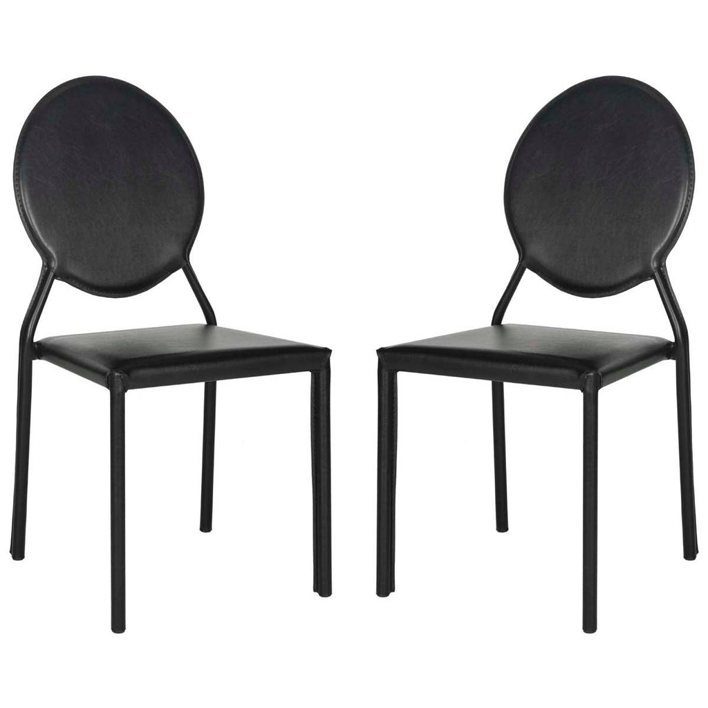 Safavieh Warner 37''H Round Back Leather Side Chair-Black (Set of 2)