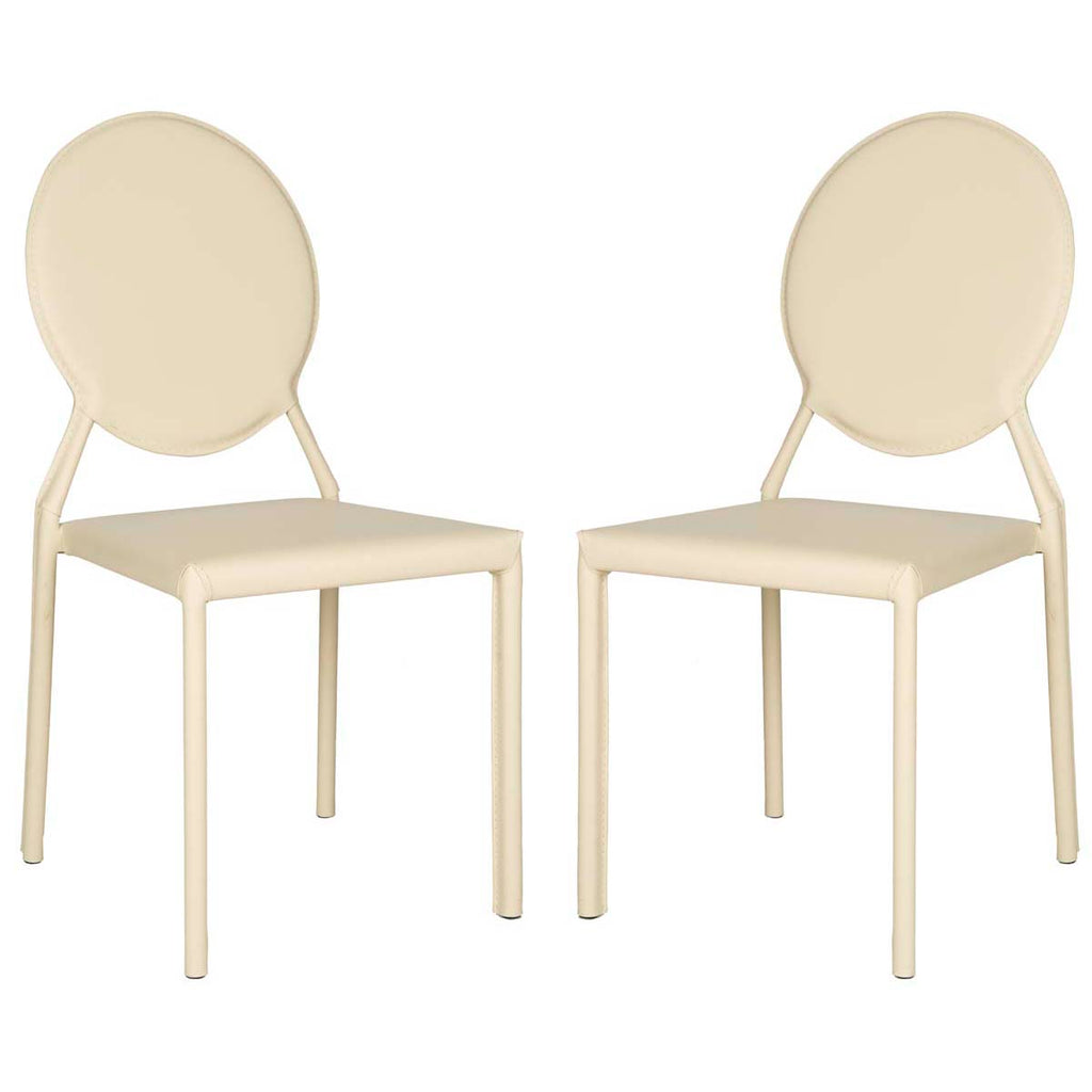 Safavieh Warner 37''H Round Back Leather Side Chair-Butter Cream (Set of 2)