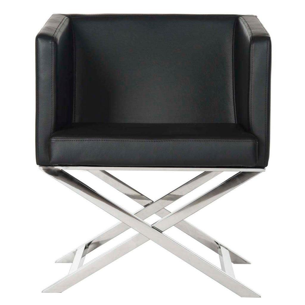 Safavieh Celine Bonded Leather Chrome Cross Leg Chair - Black/Chrome