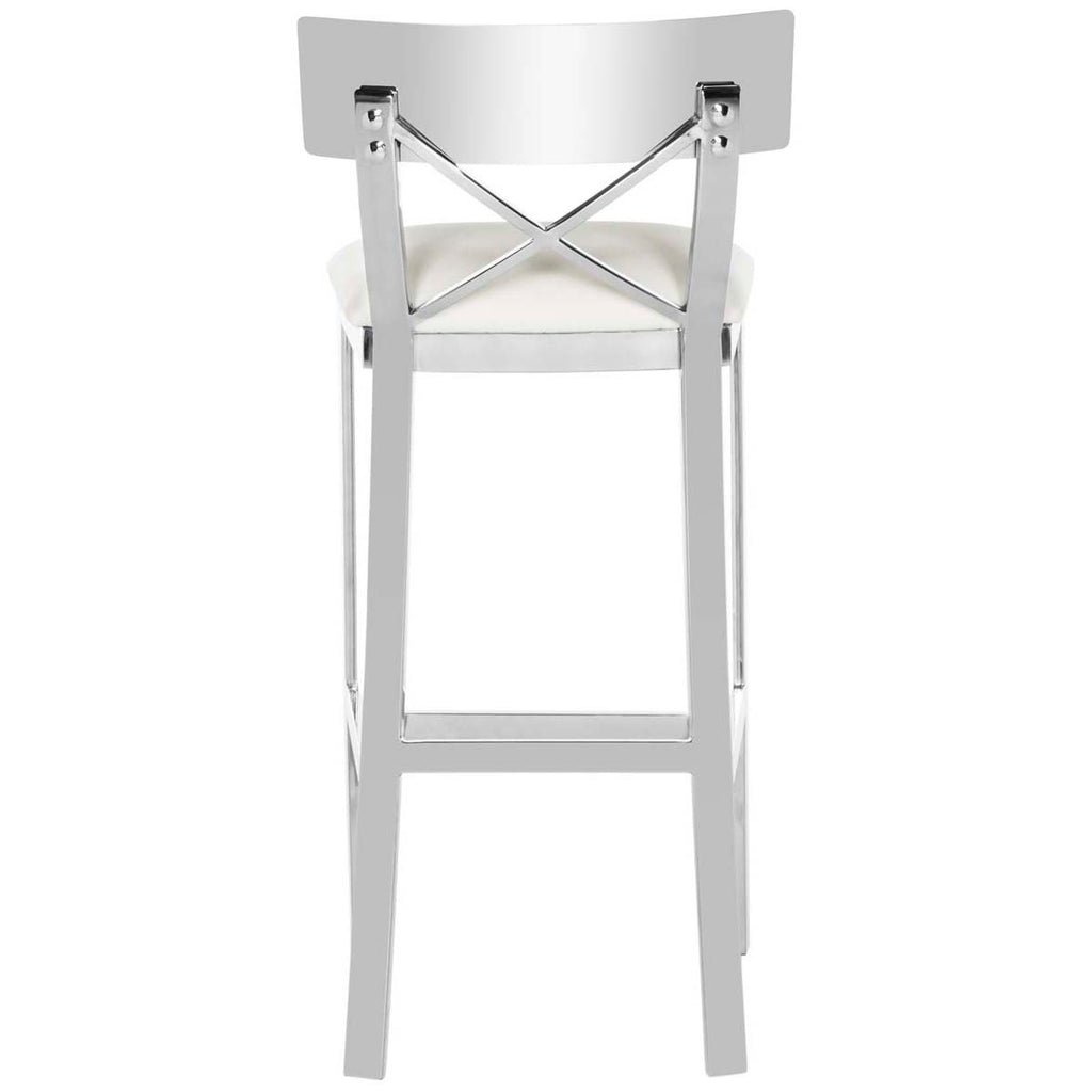 Safavieh Zoey 39''H Stainless Steel Cross Back Bar Stool - Chrome/White Pu