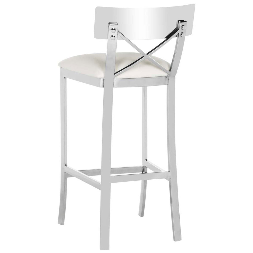 Safavieh Zoey 39''H Stainless Steel Cross Back Bar Stool - Chrome/White Pu