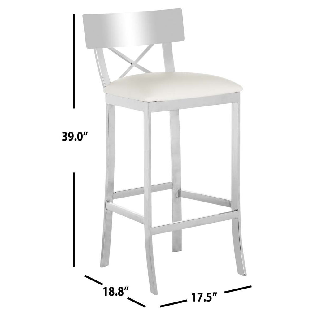 Safavieh Zoey 39''H Stainless Steel Cross Back Bar Stool - Chrome/White Pu