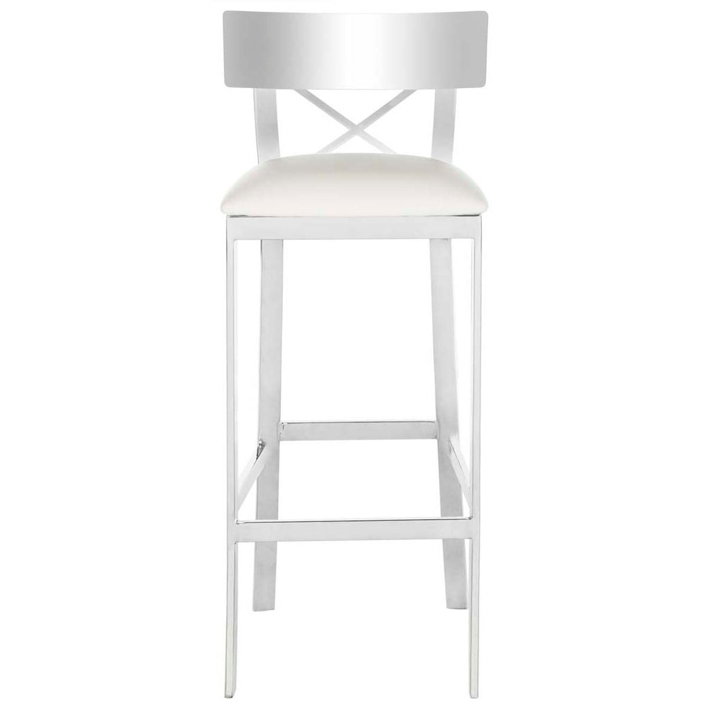 Safavieh Zoey 39''H Stainless Steel Cross Back Bar Stool - Chrome/White Pu