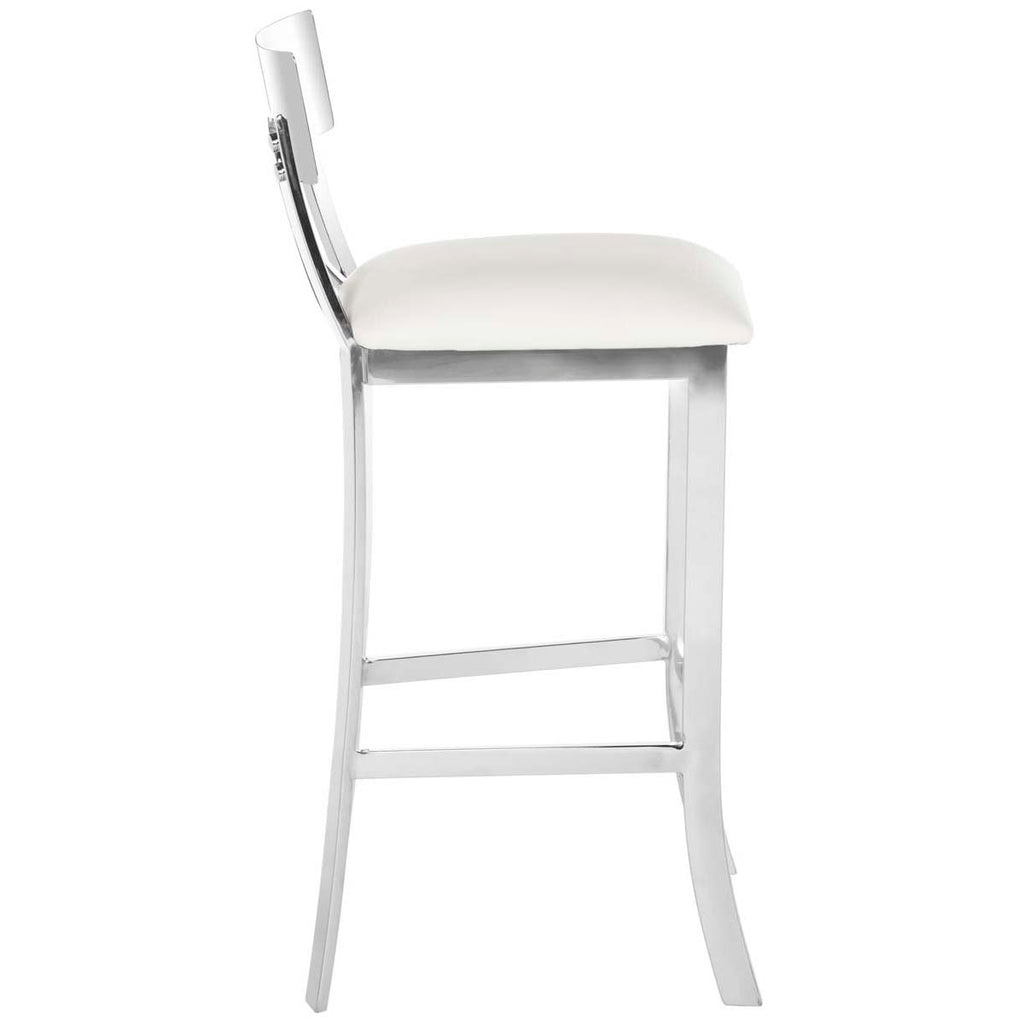 Safavieh Zoey 39''H Stainless Steel Cross Back Bar Stool - Chrome/White Pu