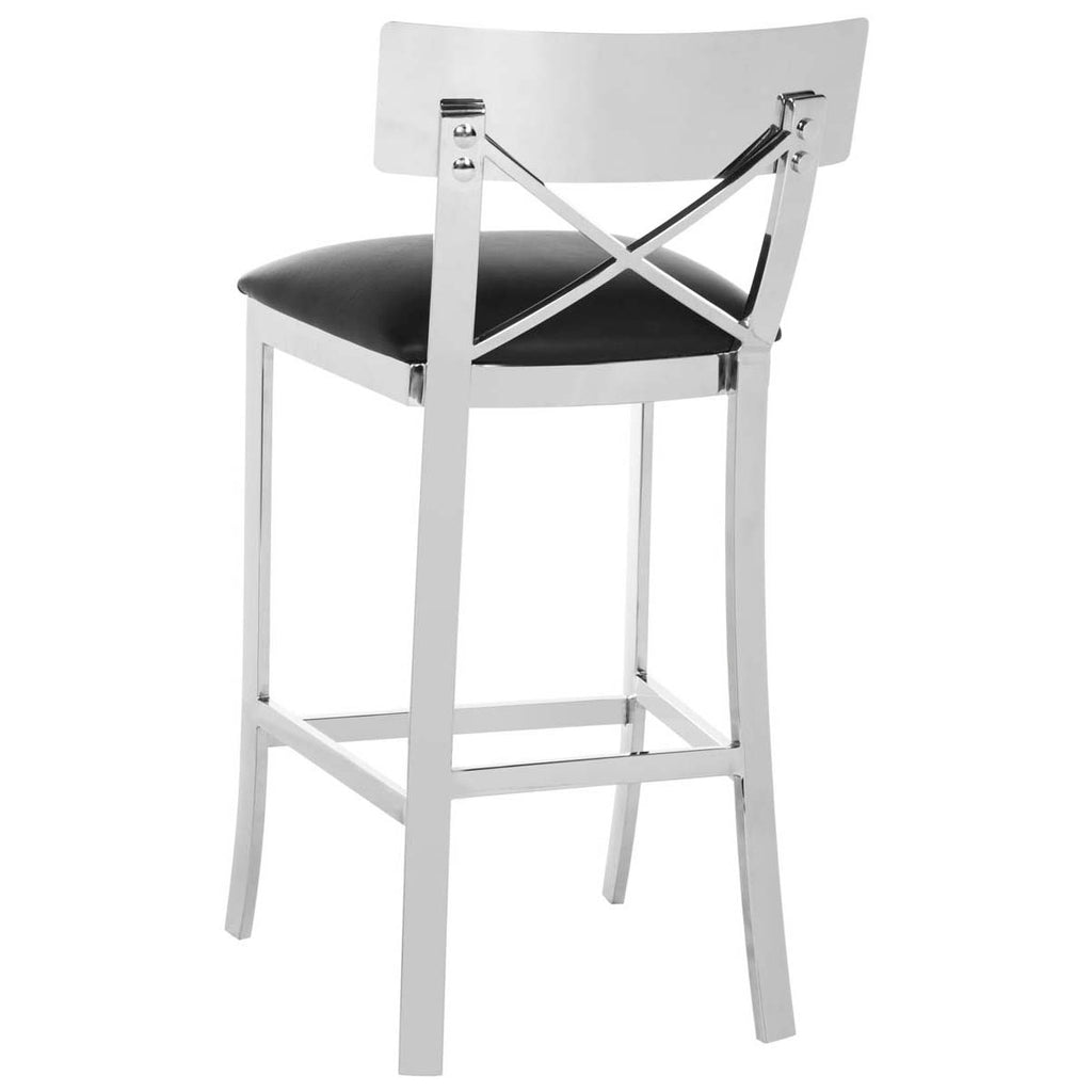 Safavieh Zoey 35''H Stainless Steel Cross Back Counter Stool - Chrome/Black Pu