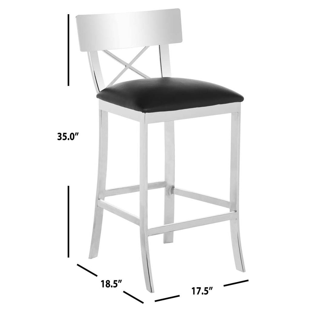 Safavieh Zoey 35''H Stainless Steel Cross Back Counter Stool - Chrome/Black Pu