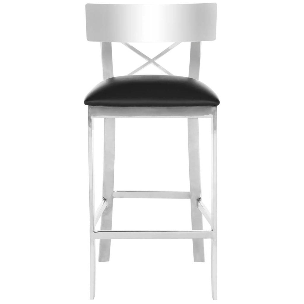 Safavieh Zoey 35''H Stainless Steel Cross Back Counter Stool - Chrome/Black Pu