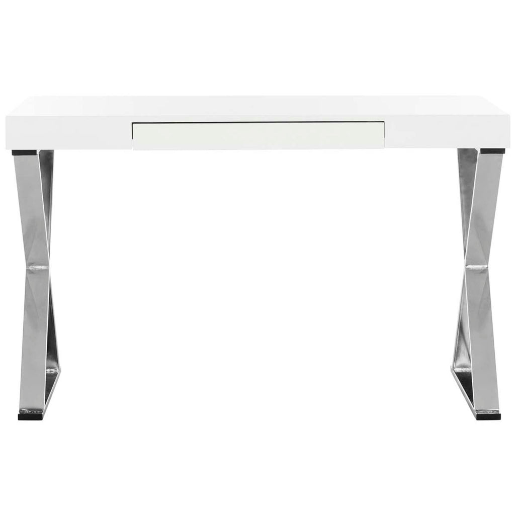 Safavieh Paley 47''W One Drawer Lacquer & Chrome Desk - White