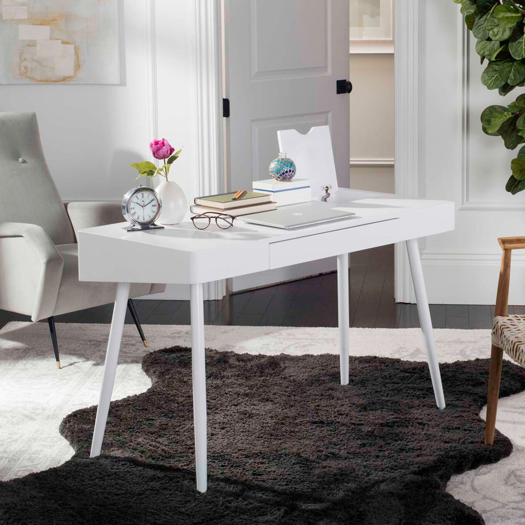 Safavieh Fadri Mid Century Scandinavian One Drawer Desk - White