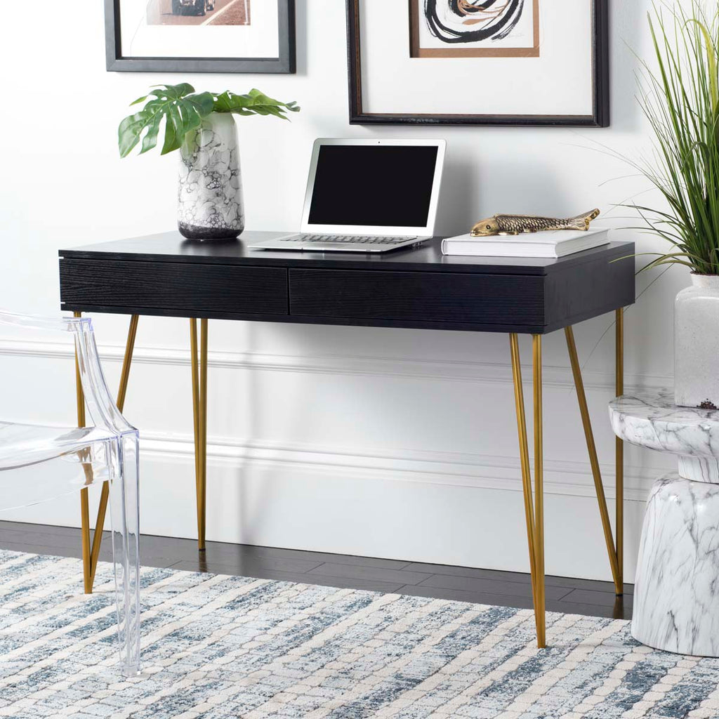 Safavieh Pine Two Drawer Desk - Black/Gold