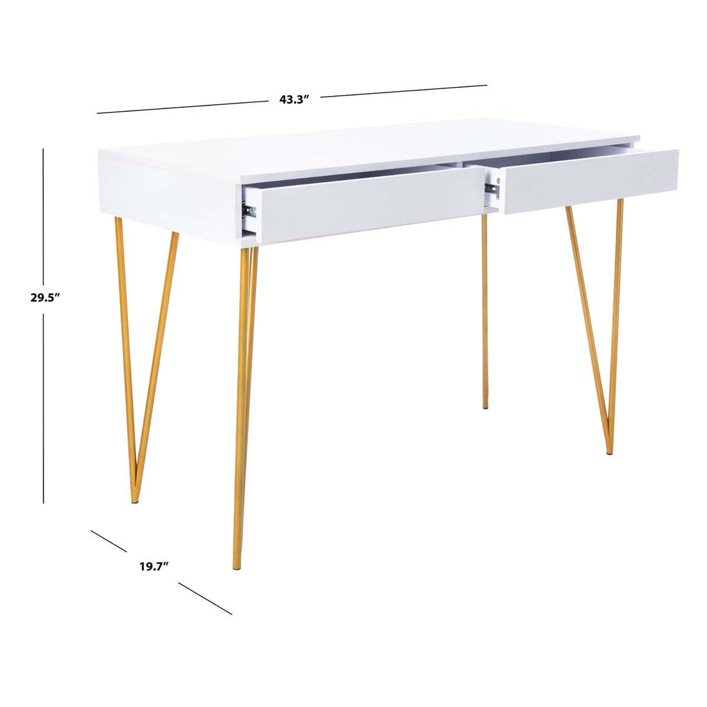 Safavieh Pine Two Drawer Desk - White/Gold