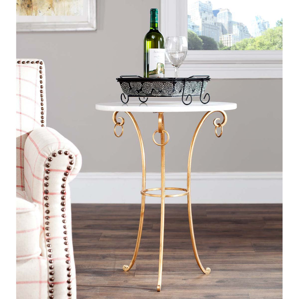 Safavieh Tamara Ringed Round Top Gold Accent Table - Gold/White