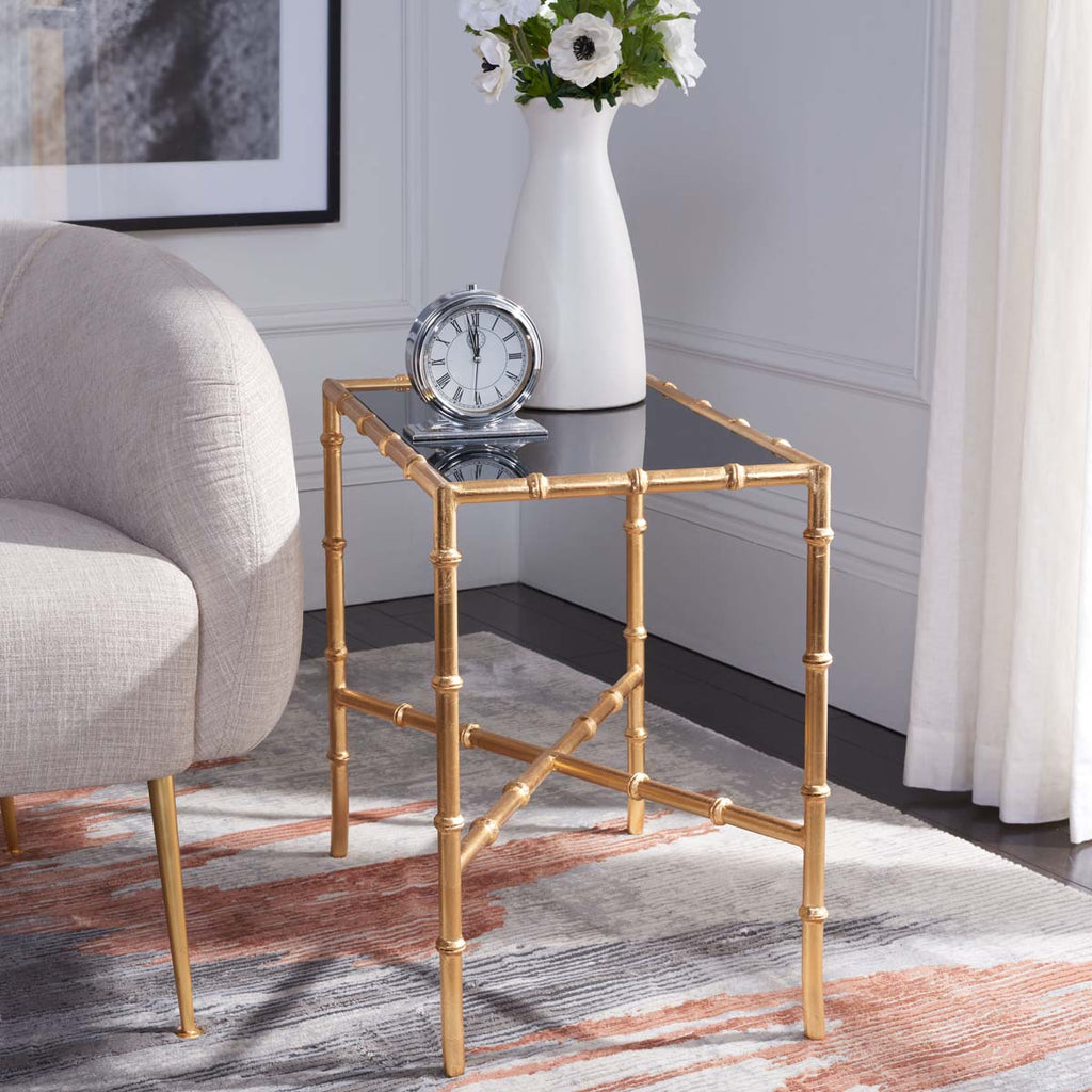 Safavieh Chandler Gold Cross Base Accent Table - Gold/Black Glass