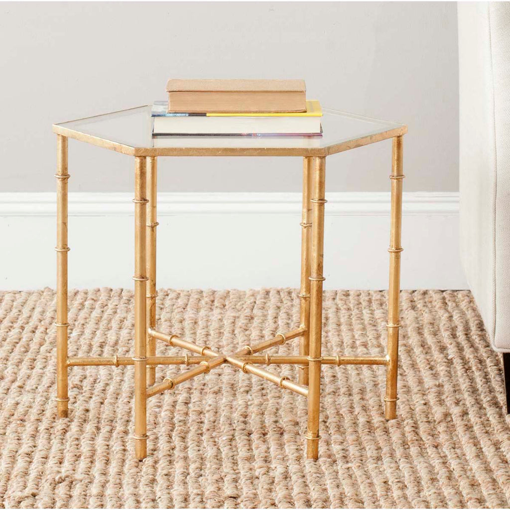 Safavieh Kerri Gold Leaf Mirror Top Accent Table - Gold/Clear Glass