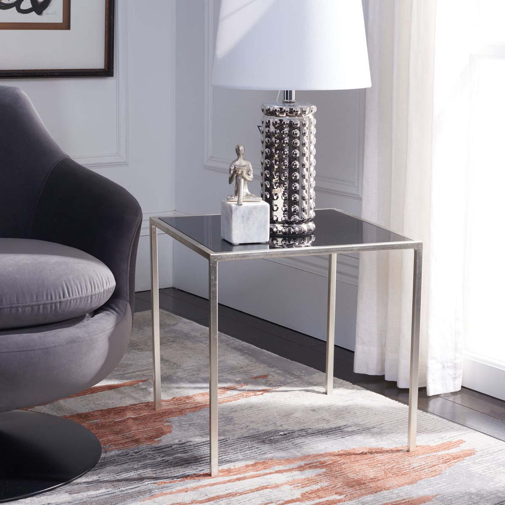 Safavieh Kiley Silver Leaf Accent Table - Silver/Black Glass