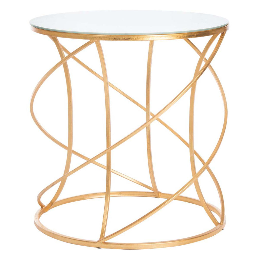 Safavieh Cagney Glass Top Round Accent Table - Gold/White Glass