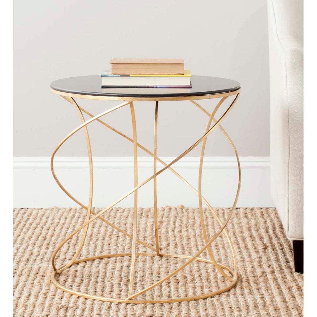 Safavieh Cagney Glass Top Round Accent Table - Gold/Black Glass