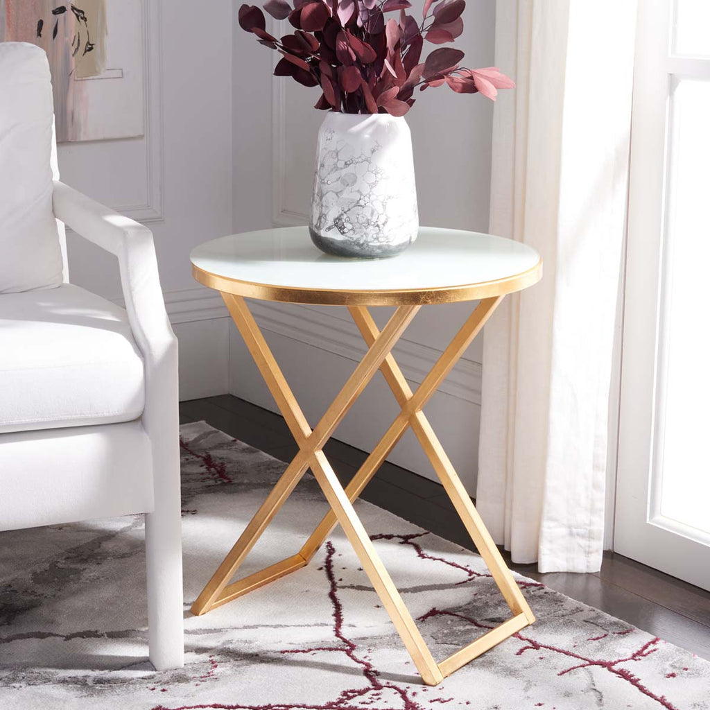 Safavieh Riona Round Top Accent Table - Gold/White Glass