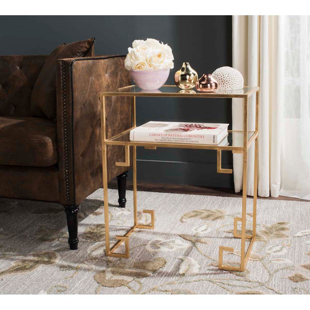 Safavieh Berdine Glass Top Greek Key Table - Gold/Mirror & Glass