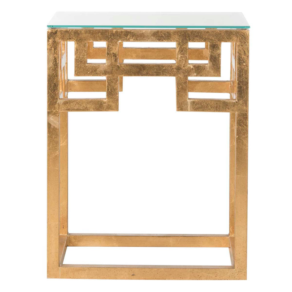 Safavieh Byram Greek Key Glass Top End Table - Gold/Glass