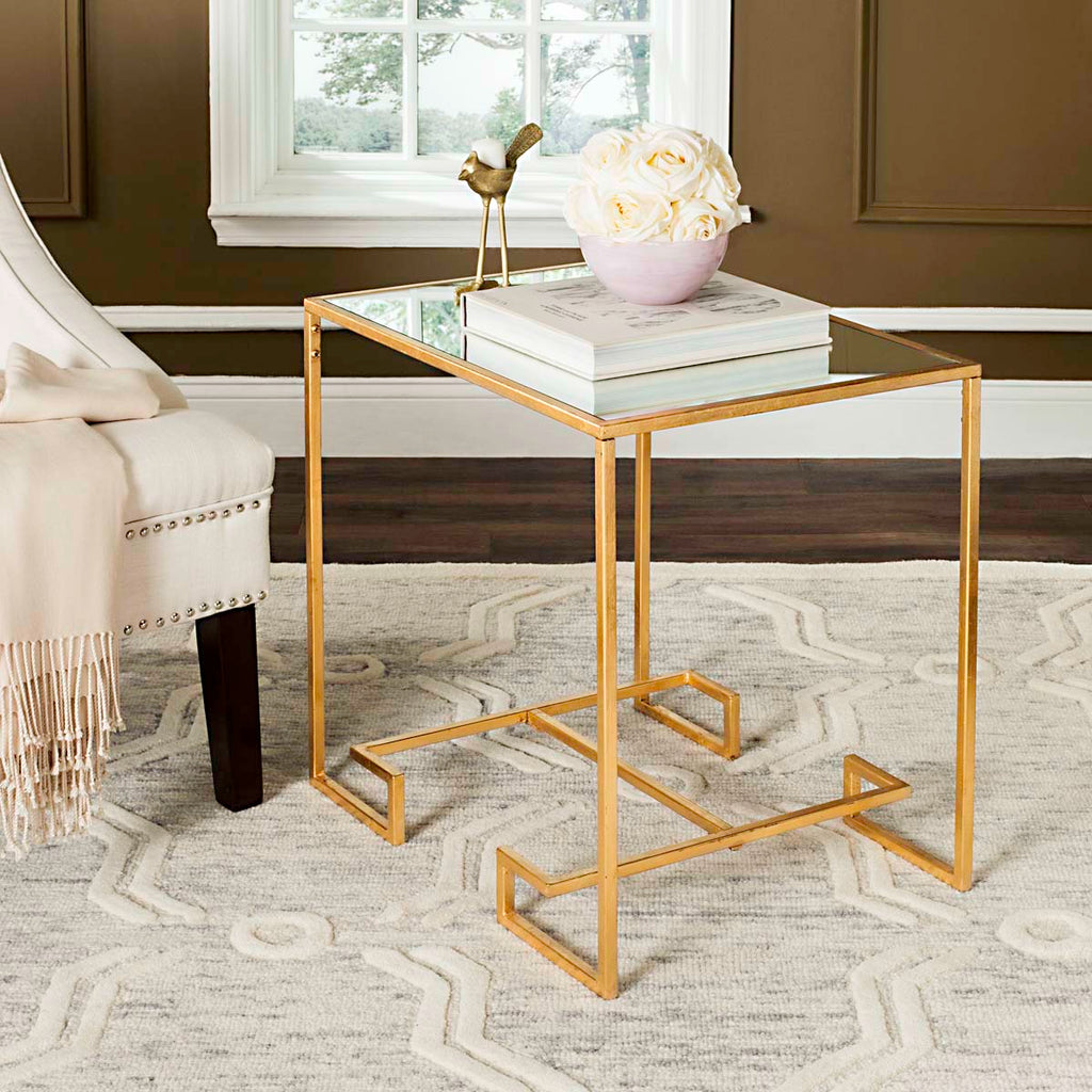 Safavieh Seamus Gold Leaf Greek Key Accent Table - Gold/Mirror