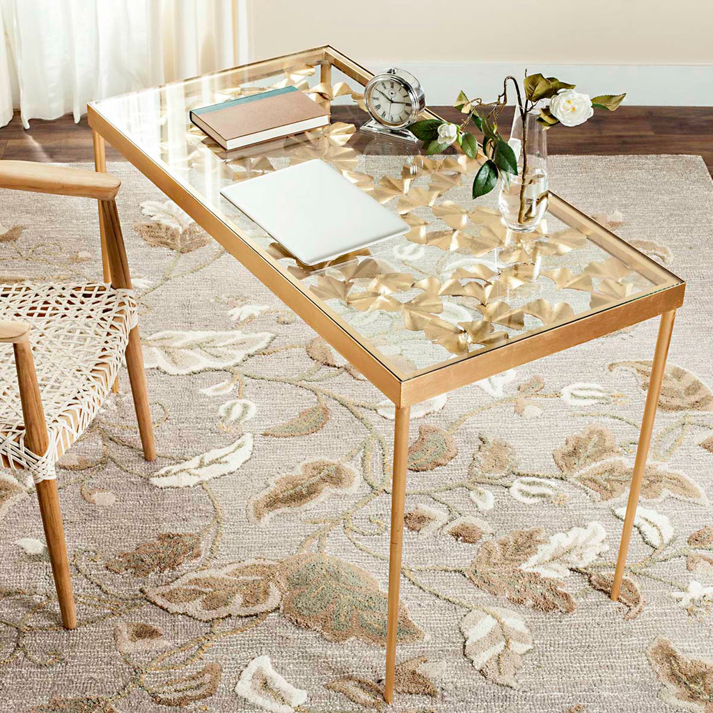 Safavieh Otto Ginkgo Leaf Desk - Gold/Glass