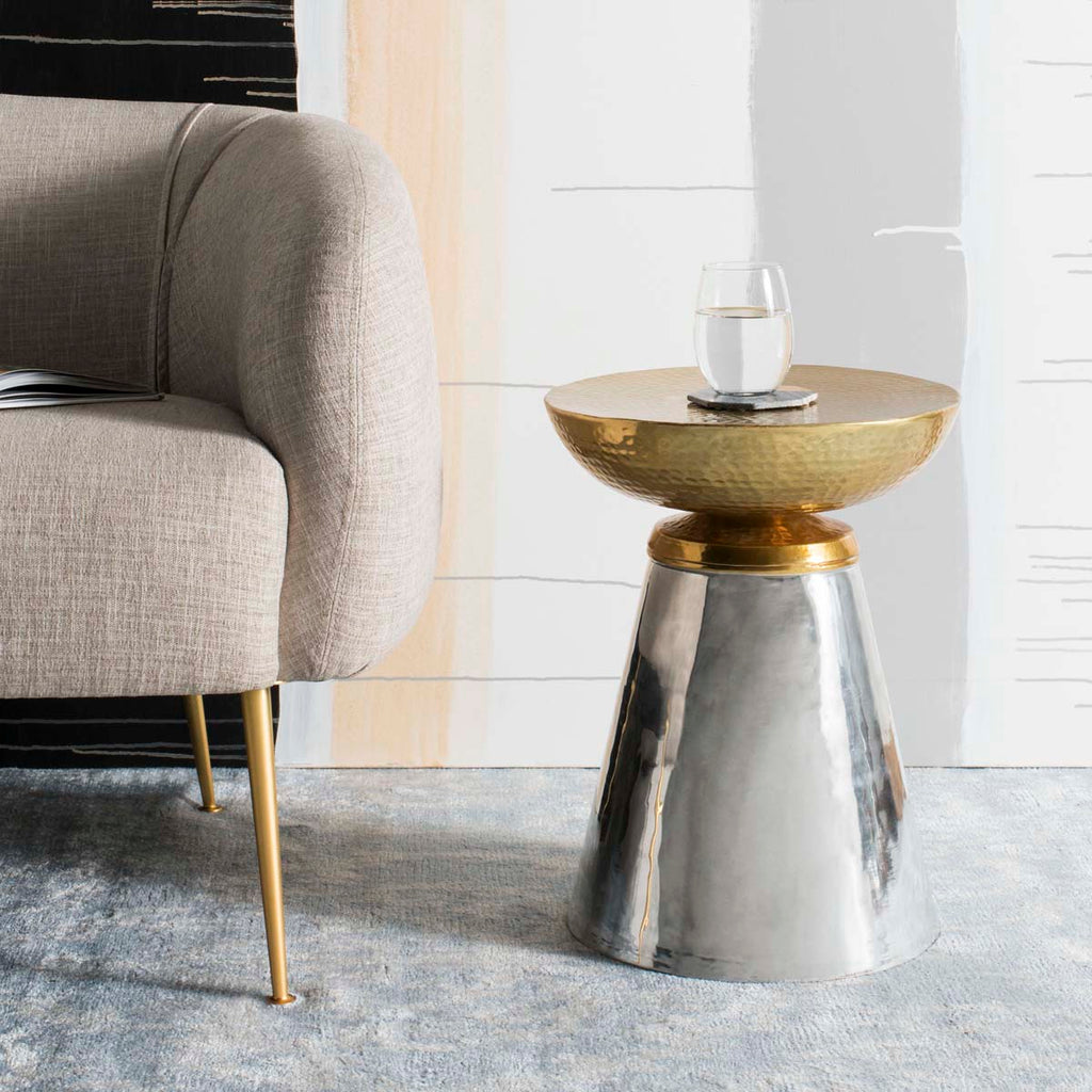 Safavieh Dov Drum Side Table - Gold/Nickle