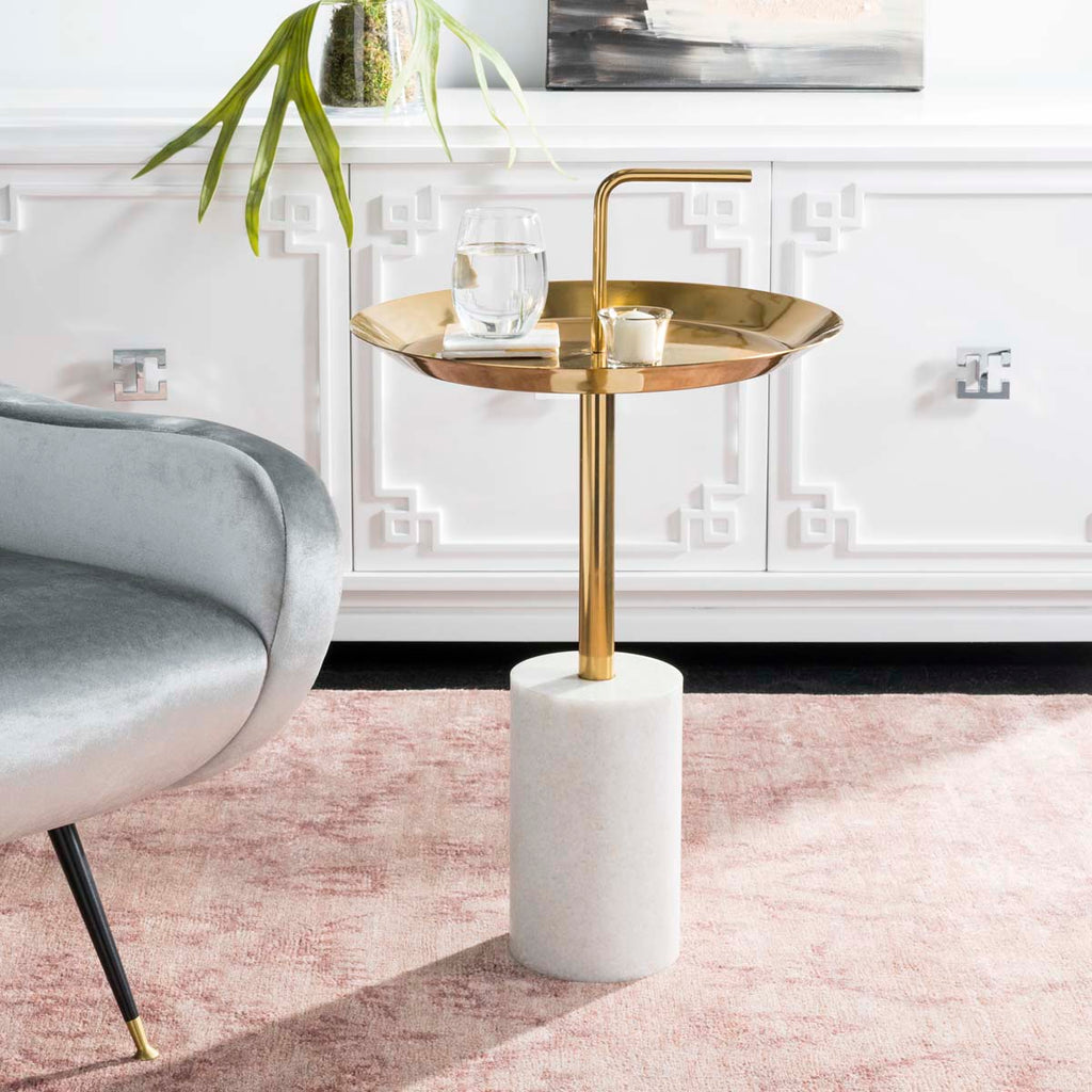 Safavieh Apollo Round Brass Top Side Table - Brass/Marble