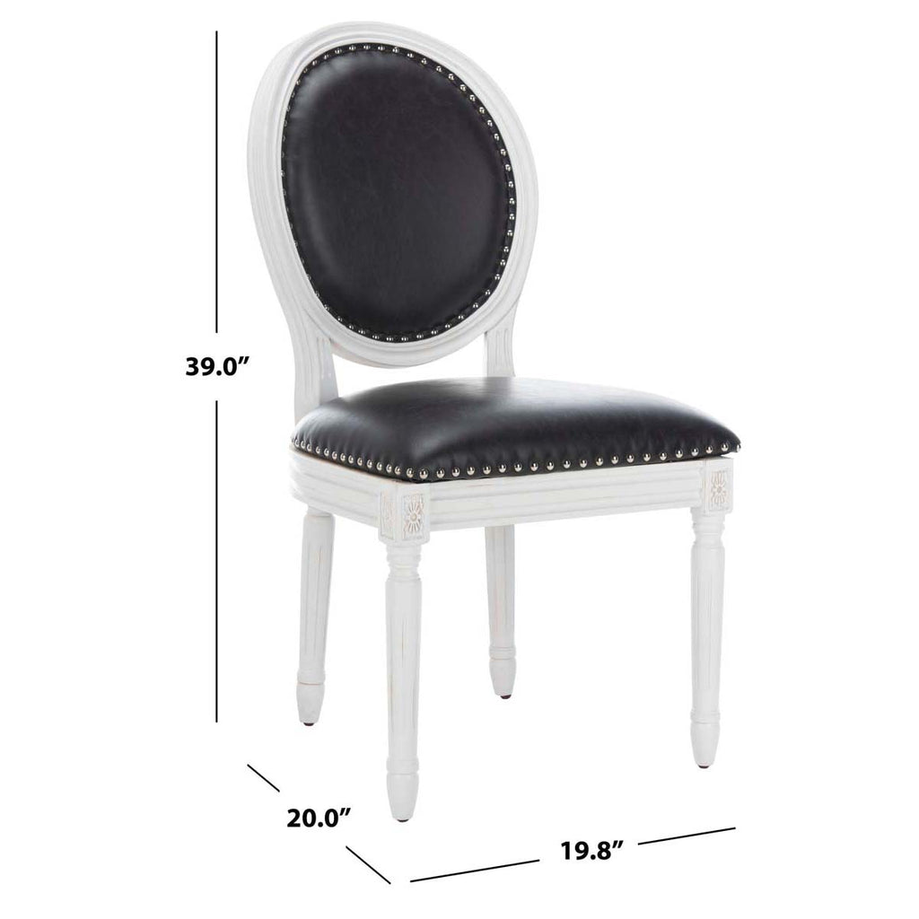 Safavieh Holloway 19''H French Brasserie Leather Oval Side Chair-Black Pu/Cream (Set of 2)