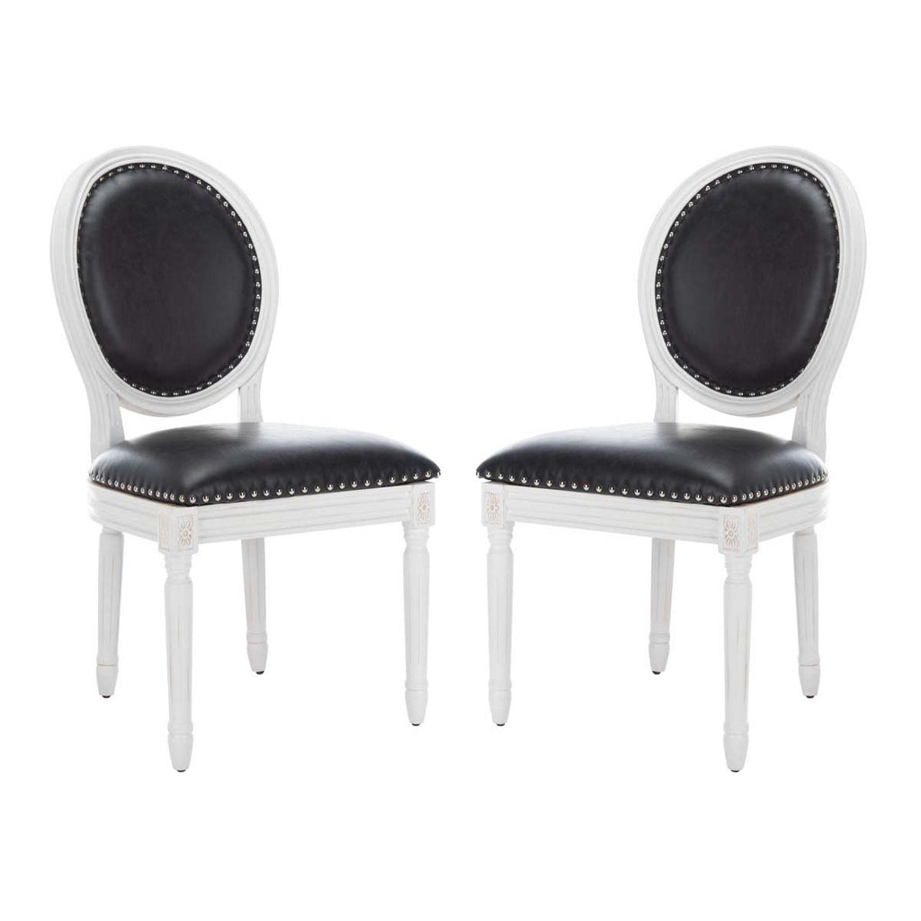 Safavieh Holloway 19''H French Brasserie Leather Oval Side Chair-Black Pu/Cream (Set of 2)