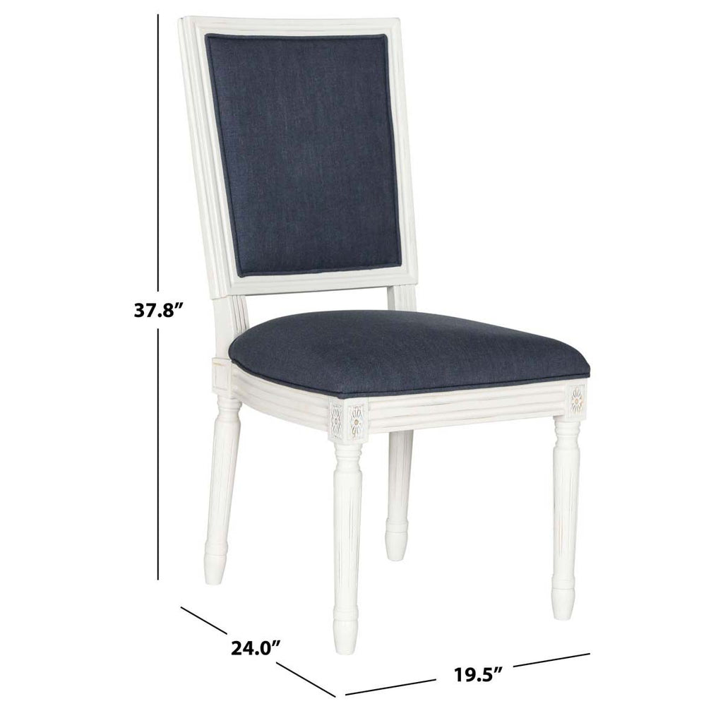 Safavieh Buchanan 19''H French Brasserie Linen Rect Side Chair-Navy/Cream (Set of 2)