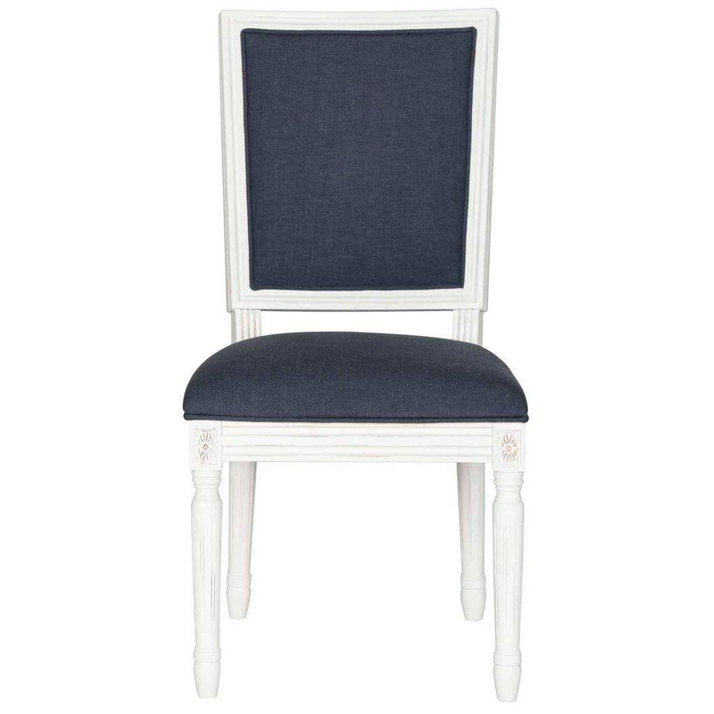 Safavieh Buchanan 19''H French Brasserie Linen Rect Side Chair-Navy/Cream (Set of 2)