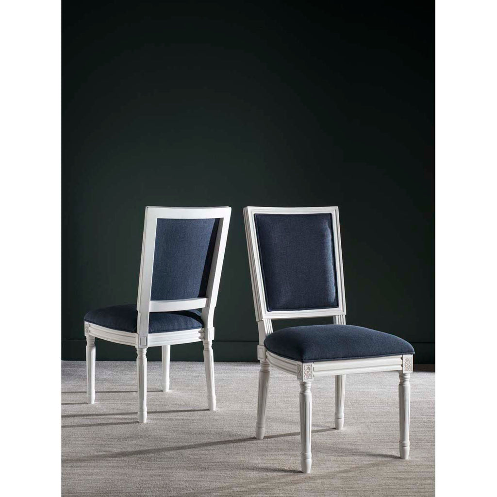 Safavieh Buchanan 19''H French Brasserie Linen Rect Side Chair-Navy/Cream (Set of 2)