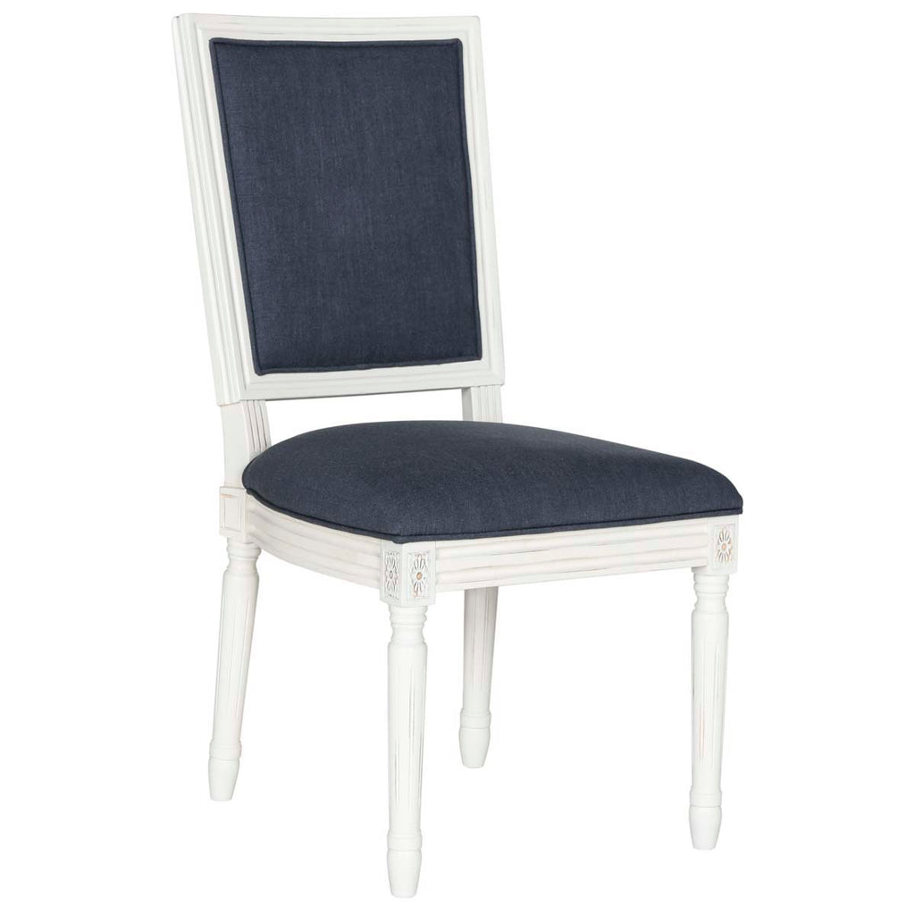 Safavieh Buchanan 19''H French Brasserie Linen Rect Side Chair-Navy/Cream (Set of 2)