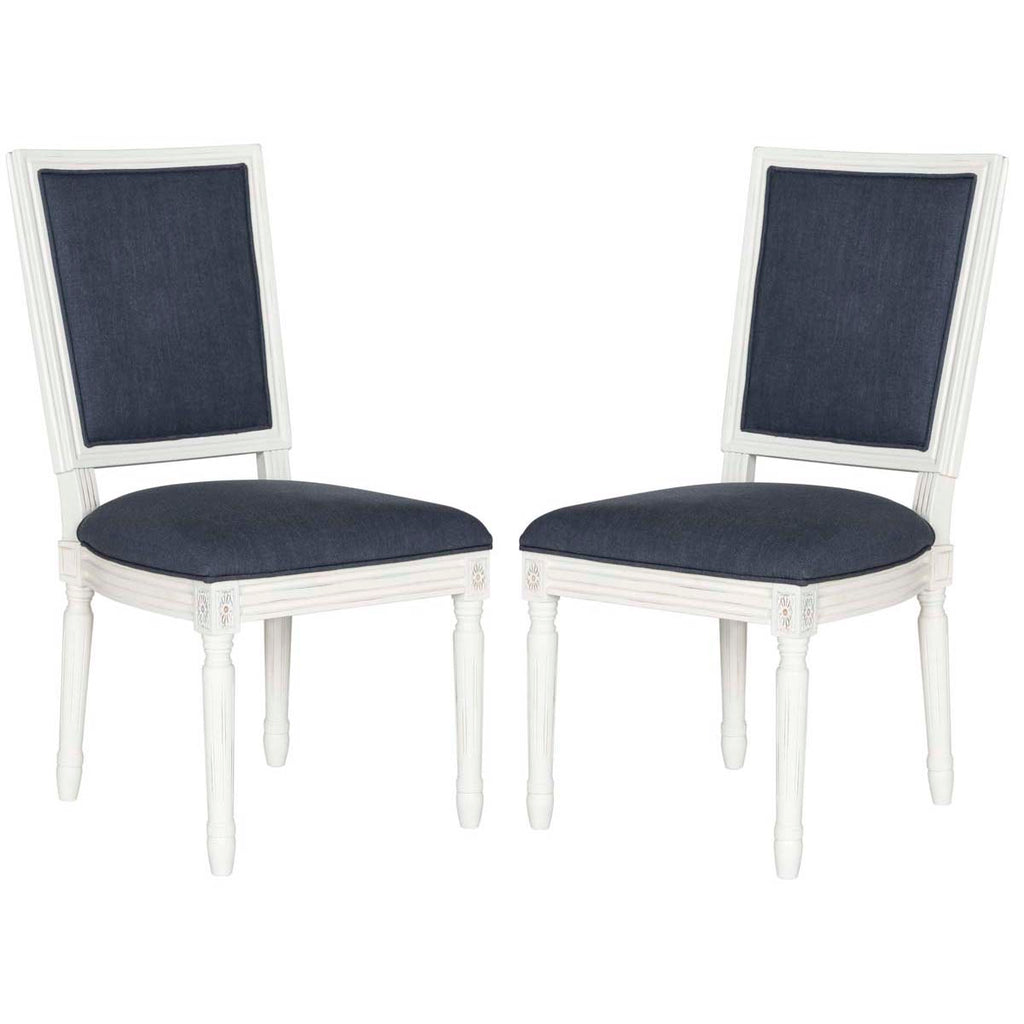 Safavieh Buchanan 19''H French Brasserie Linen Rect Side Chair-Navy/Cream (Set of 2)