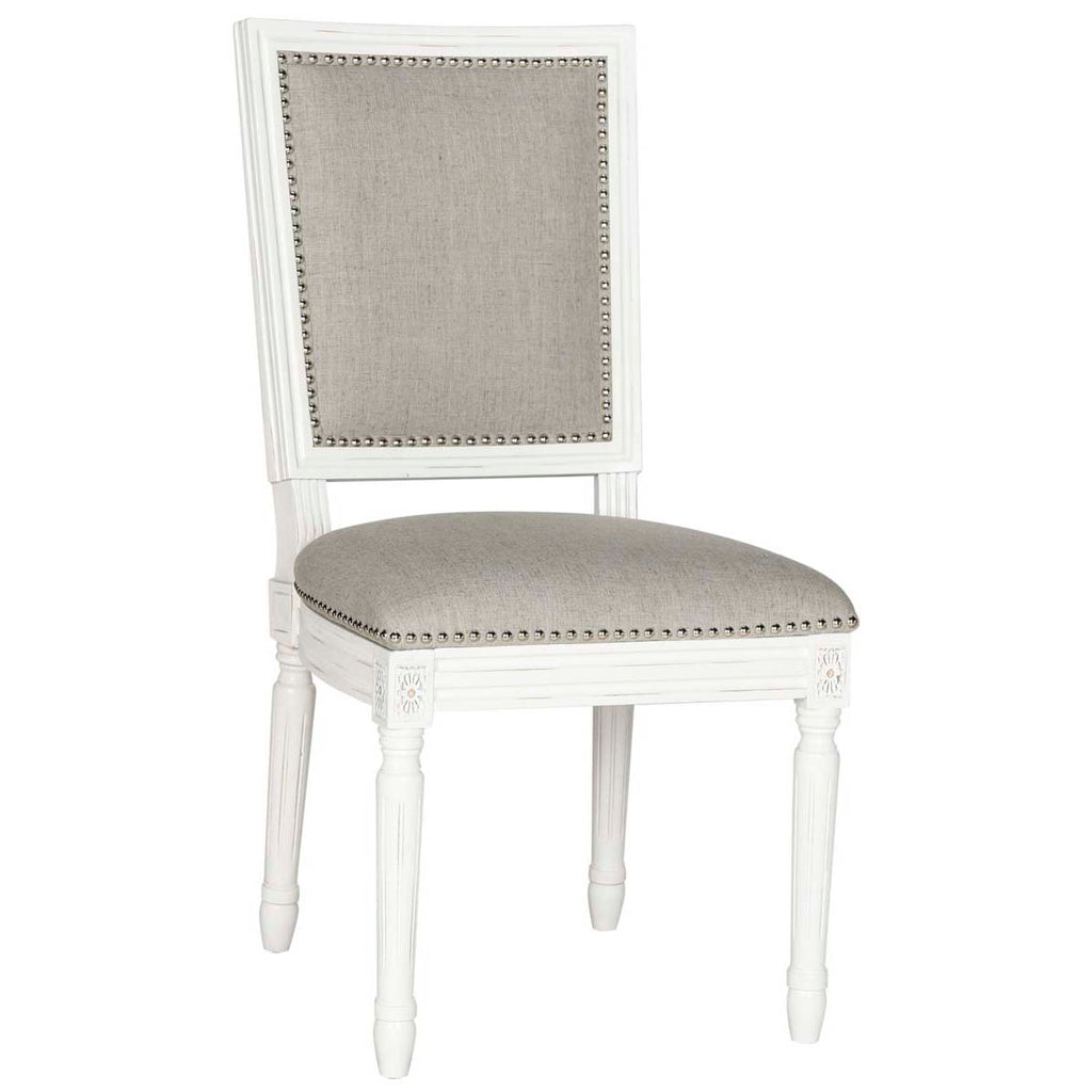 Safavieh Buchanan 19''H French Brasserie Linen Rect Side Chair Silver Nail Heads-Light Grey/Cream (Set of 2)