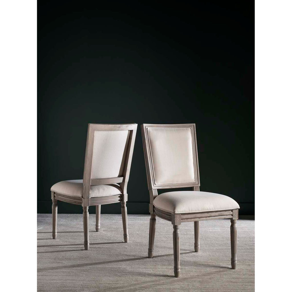 Safavieh Buchanan 19''H French Brasserie Linen Rect Side Chair-Light Beige/Rustic Grey (Set of 2)