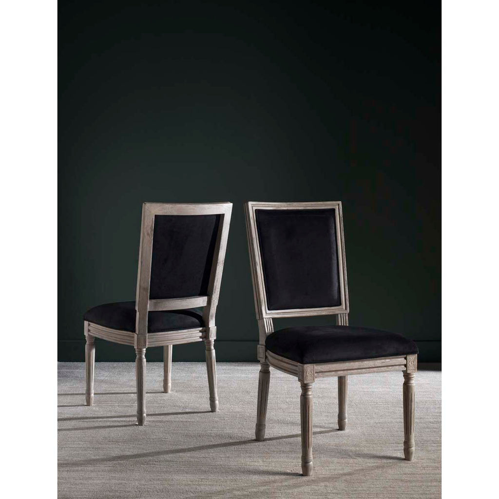 Safavieh Buchanan 19''H French Brasserie Velvet Rect Side Chair-Black Velvet/Rustic Grey (Set of 2)