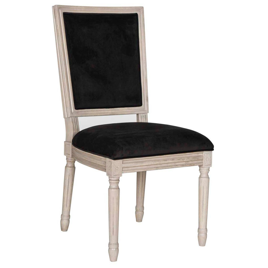 Safavieh Buchanan 19''H French Brasserie Velvet Rect Side Chair-Black Velvet/Rustic Grey (Set of 2)