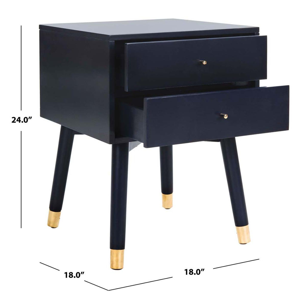 Safavieh Lyla Mid Century Retro Gold Cap Nightstand - Navy/Gold