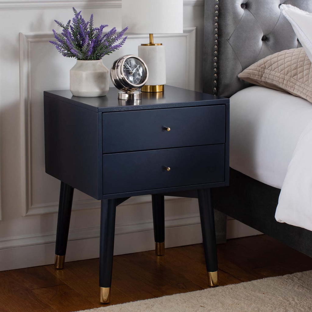 Safavieh Lyla Mid Century Retro Gold Cap Nightstand - Navy/Gold