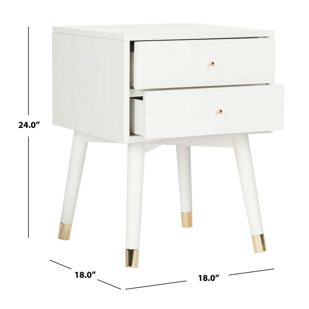 Safavieh Lyla Mid Century Retro Gold Cap Nightstand - White/Gold