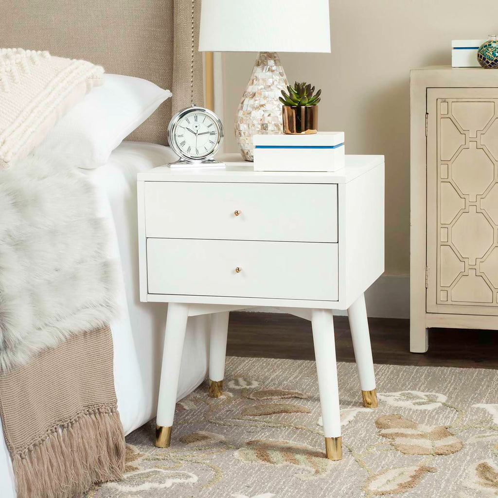 Safavieh Lyla Mid Century Retro Gold Cap Nightstand - White/Gold