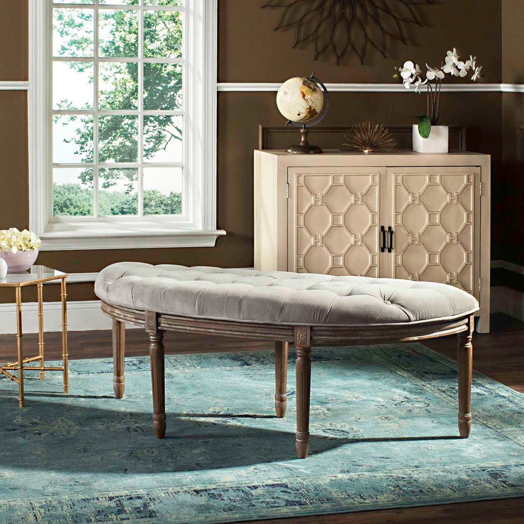 Safavieh Abilene Tufted Rustic Semi Circle Bench - Grey Velvet/Rustic Oak