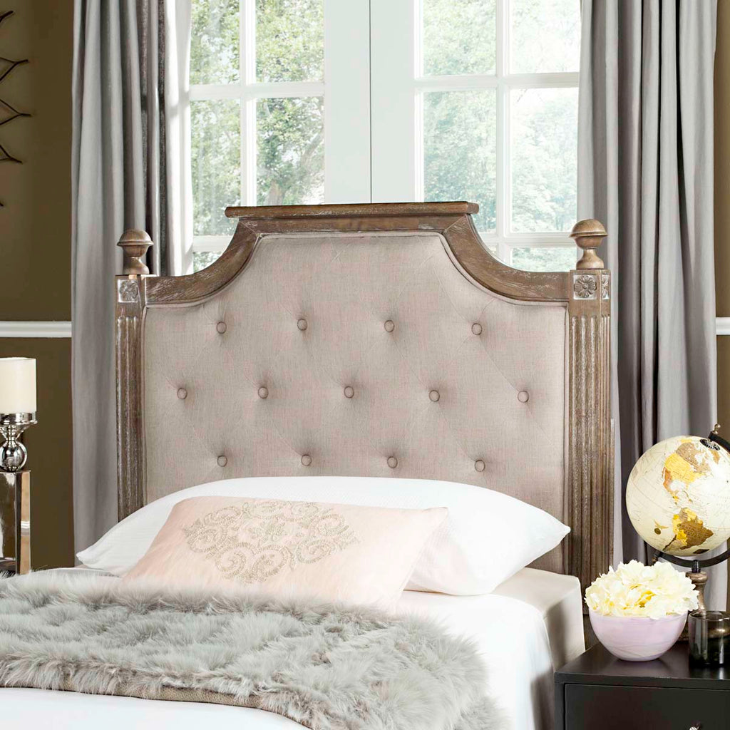 Safavieh Rustic Wood Taupe Tufted Linen Twin Headboard - Taupe