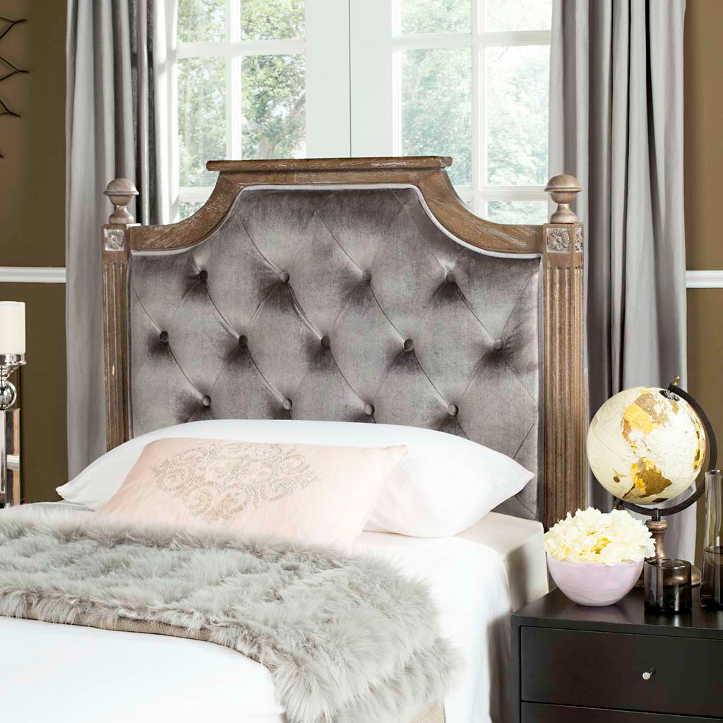 Safavieh Rustic Wood Grey Tufted Velvet Twin Headboard - Grey