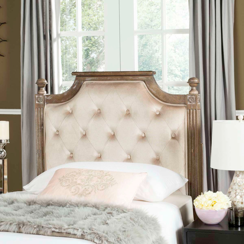 Safavieh Rustic Wood Beige Tufted Velvet Twin Headboard - Beige