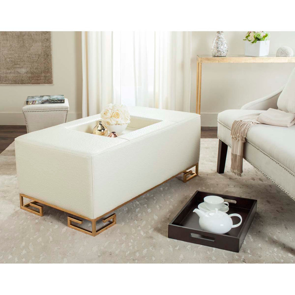 Safavieh Julian Faux Ostrich Tray Ottoman/Coffee Table - Cream/Gold